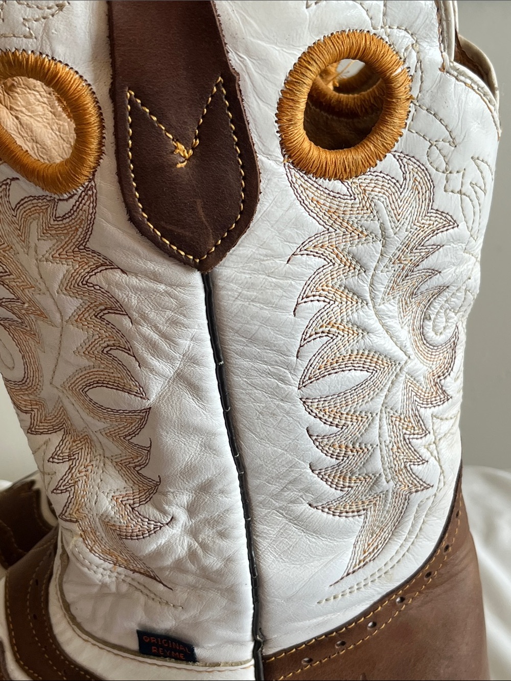 Reyme Brown and White Men’s Western Cowboy Boots - Picture 9 of 16